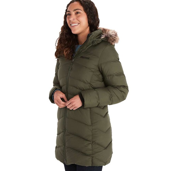 NWT Marmot Women’s Montreal 700 Fill Down Fur Lined Long Parka Nori Green - XS - Picture 5 of 11